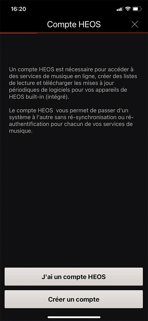 Application HEOS : création du compte HEOS