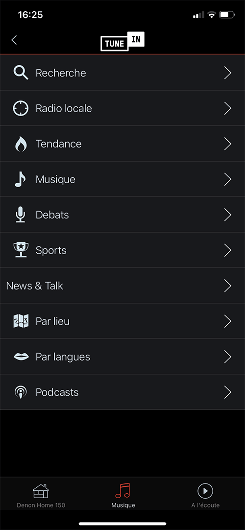 Application HEOS : toutes vos stations radios favoris depuis TuneIN