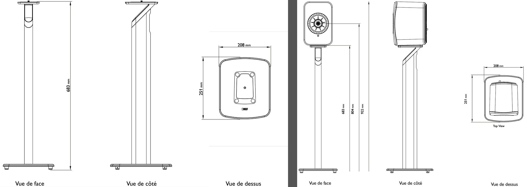 KEF S1 : dimensions des pieds pour enceintes KEF LSX II