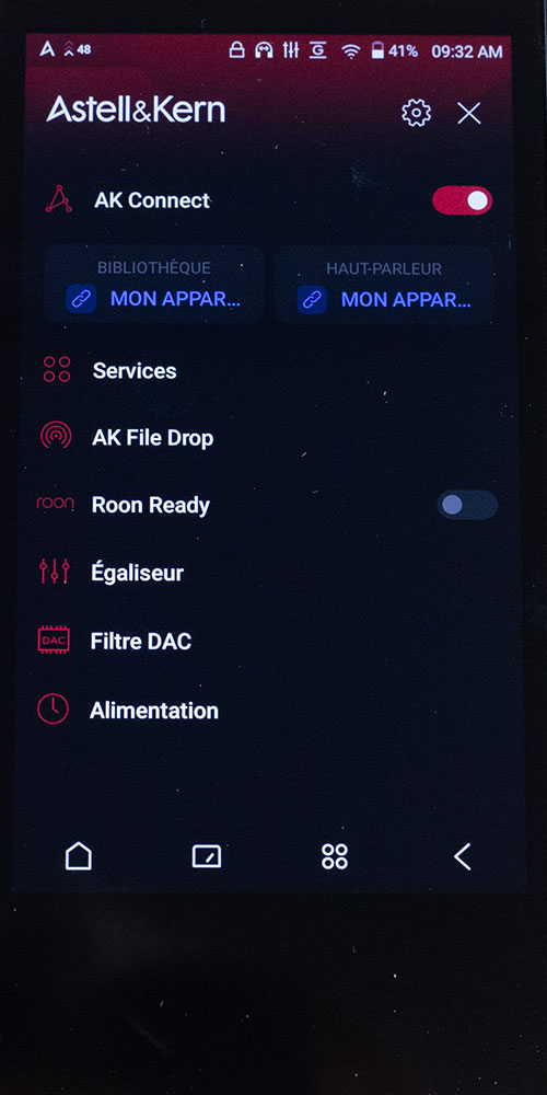 Astell&Kern : Accès au menu et paramètres