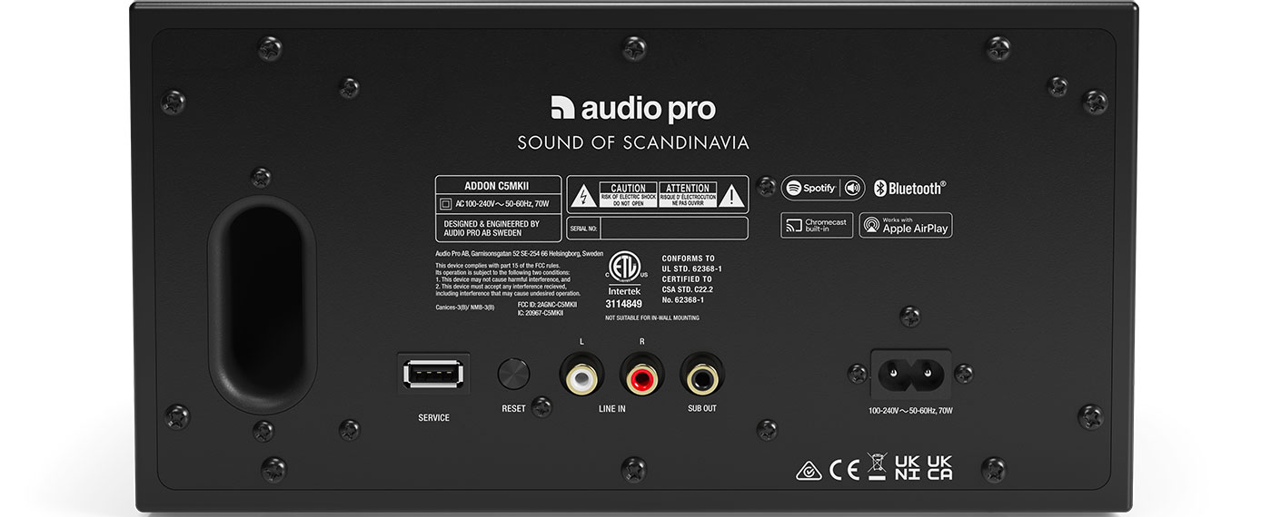 Audio Pro Addon C5 MKII : les entrées/sorties analogiques et numériques