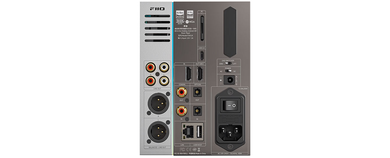 Les entrées et sorties audio analogiques et numériques du lecteur réseau HiFi FiiO R9​