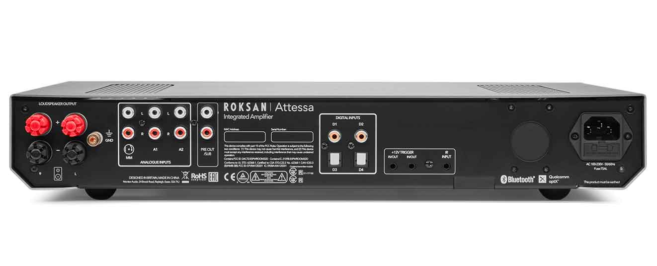 Roksan Attessa : entrées analogiques RCA et phono MM, numériques coaxiales et optique